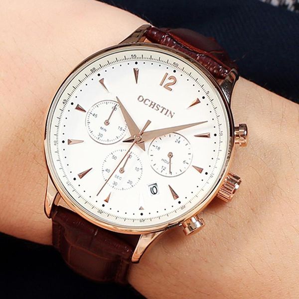 

wristwatches ochstin mens watches men military sport wristwatch brown leather quartz watch erkek saat relogio masculino, Slivery;brown