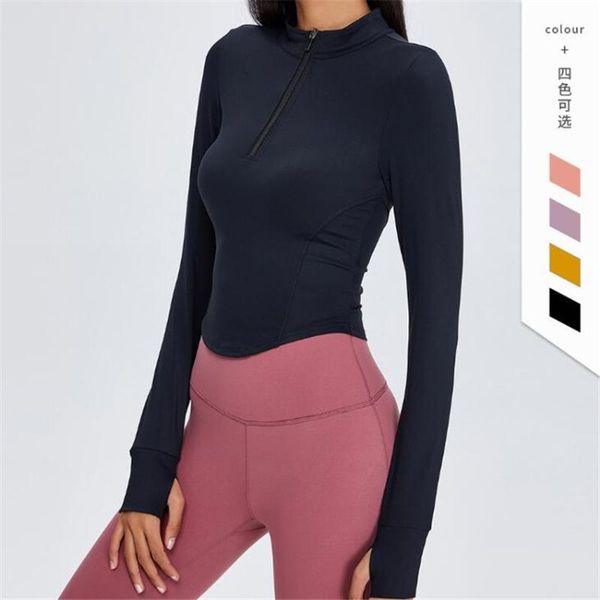 

zipper 2021 women athletic sport shirts fit long sleeve fitness coat yoga crop thumb holes gym jacket workout sweatshirts outfit