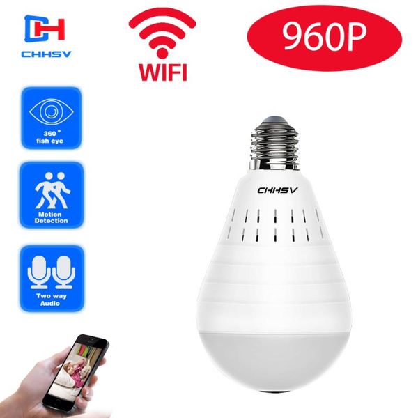 

cameras 960p wifi panoramic camera light bulb 360 degree fisheye wireless home security video surveillance mobile view two way audio