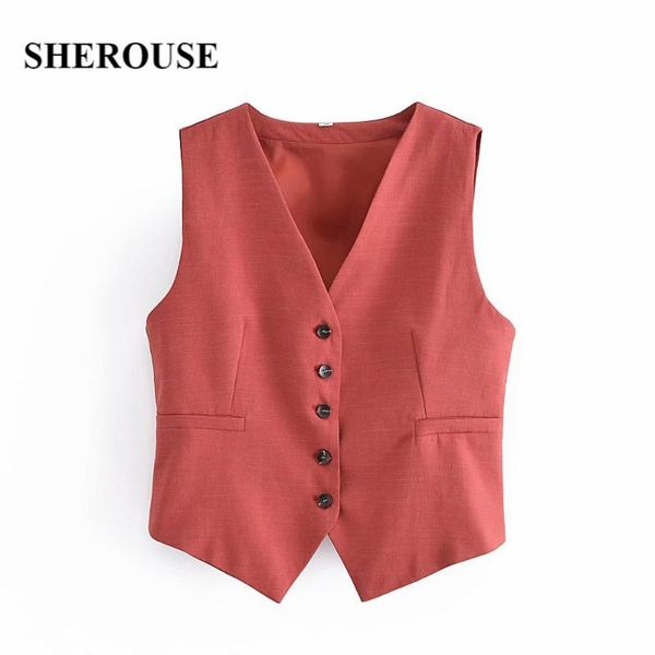 

women's vests sherouse women fashion with pockets single breasted solid vest sleeveless v-neck vintage female jacket chic outfits, Black;white