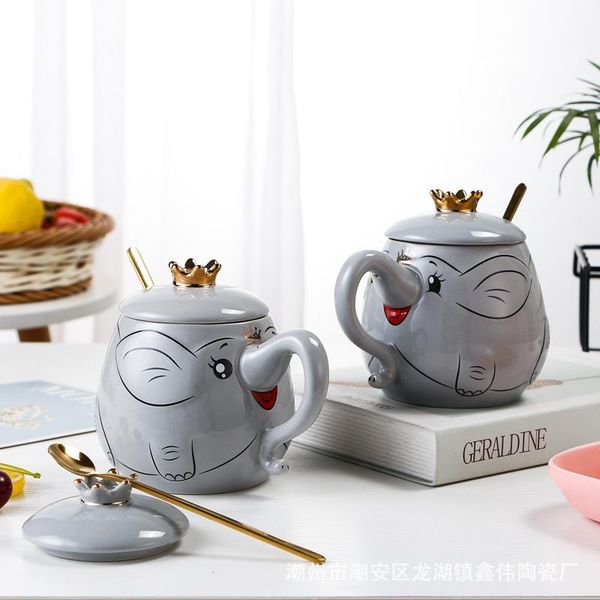 

party favor creative embossed elephant ceramic cup gift custom water with lid spoon handy set online celebrity mug