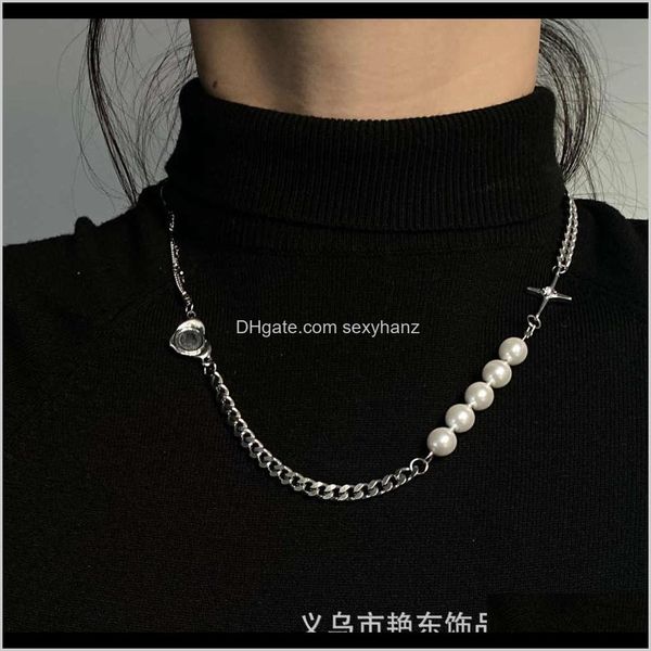 

necklaces & pendants jewelry drop delivery 2021 net red kvk reflective pearl mosaic love cross pendant hip hop collarbone titanium steel nec, Silver