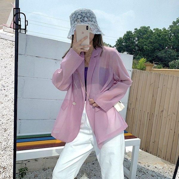 

women's suits & blazers luck a women ins korean style thin perspective sun protection oversize long sleeve outerwear stylish jacket bla, White;black