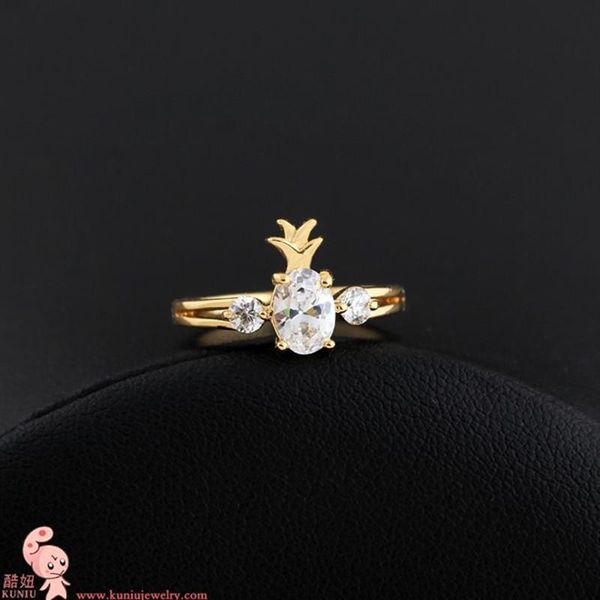 

wedding rings arrival bridal jewelry luxury clear crystal lovely pineapple women's, Slivery;golden