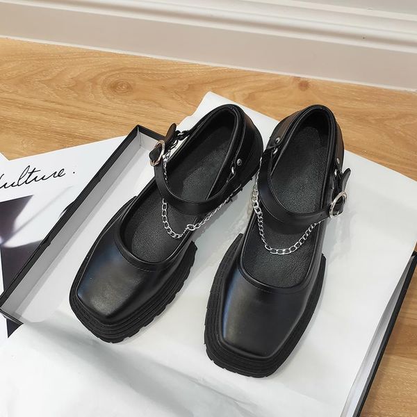 

dress shoes sweet women's square toe med heels metal chain decor pumps l8, Black