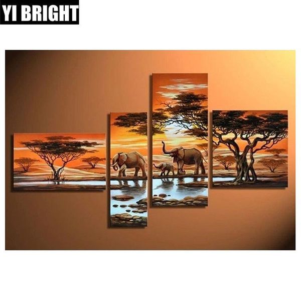 

diamond painting 4pcs diy embroidery handmade"elephant" knitting set mosaic house living room decoration xpz