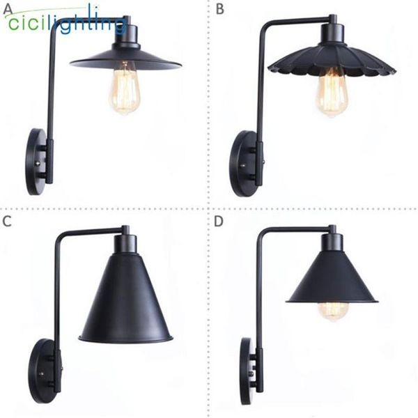 

wall lamp vintage black lights lid plate unbrella lotus leaf white metal shade sconces arandela loft industrial lighting
