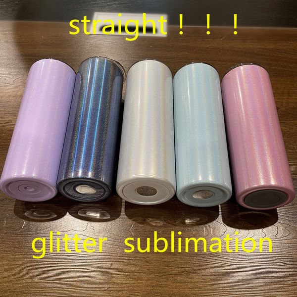 

straight sublimation tumbler 20oz glitter diy blank skinny tumblers with plastic lid and straw stainless steel double wall voccum bottle