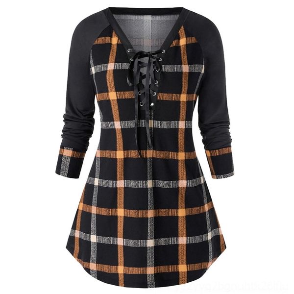 

zcmo 2021 spring plus size dresses and autumn print large women's long sleeve color matching dress 4 plaid skirtwomen's sleeve pla