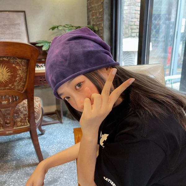 

beanie/skull caps purple tie dyed knitted hat spring and autumn fashion thin pullover versatile personality women's headscarf, Blue;gray