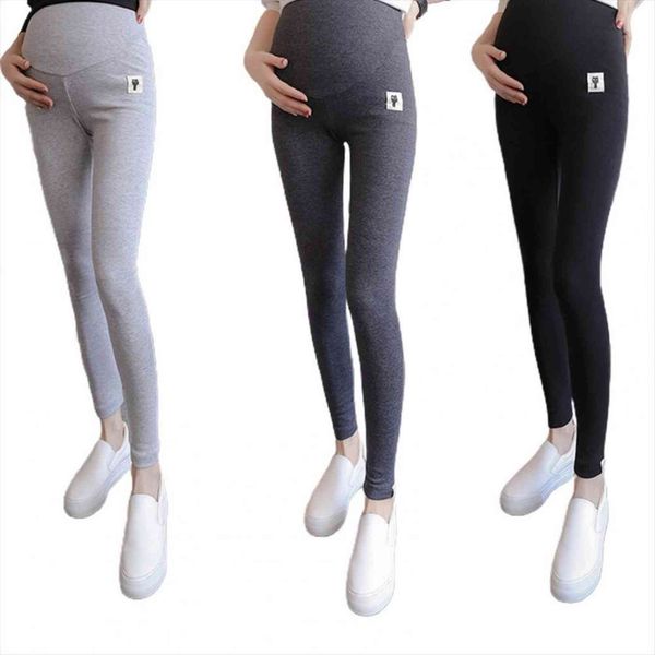 

maternity high waist belly support women legging ankle length cats print trousers adjustable over bump pants for pregnant, Black