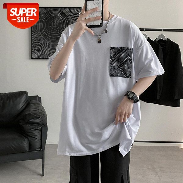 

fake two short-sleeved men's tide brand ins american oversize t-shirt high street cashew flower half-sleeved national compassionate #ss, White;black