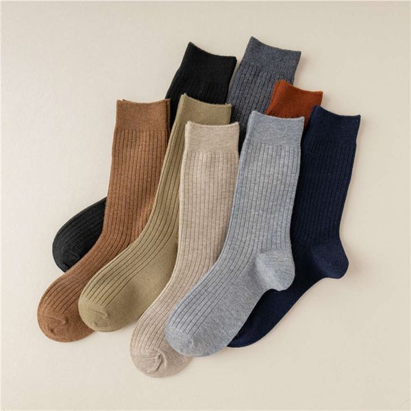 

winter men's warm wool socks high-end double needle color medium tube candy vertical stripe casual thick, Black