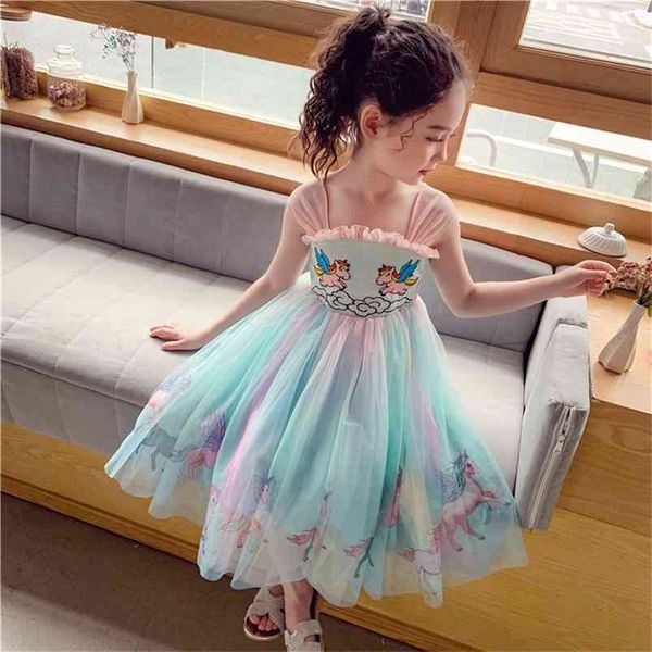 Summer Girls Dress Abbigliamento per bambini Dream Rainbow Chiffon Hanfu Classica elegante principessa Bretella per ragazza 210625