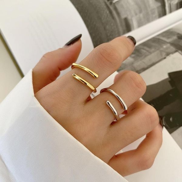 

cluster rings shanice hip hop s925 sterling silver open ring simple luxuryÂ adjustable opening for women men party gothic punk jewelry, Golden;silver