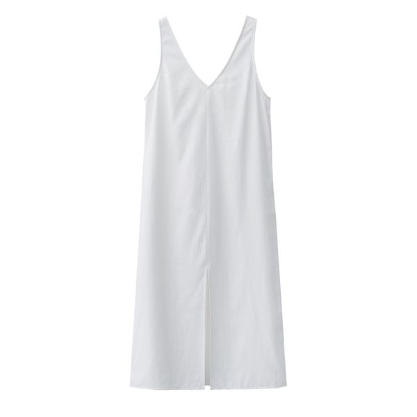 

summer women solid white v neck sleeveless fashion dress split tank dress 210630, Black;gray