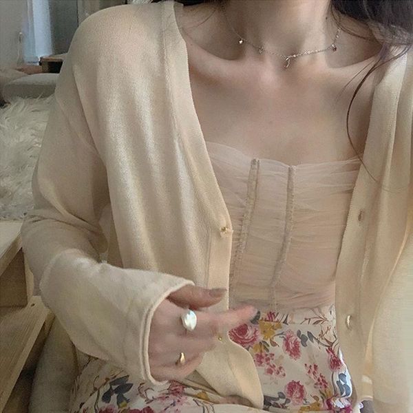 

women's knits & tees fashion knitted jacket summer girl full sleeve v-neck slim short cropped cardigan sweet cute style solid women tsh, White