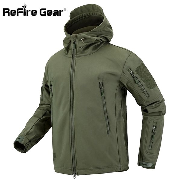 Refire a camuflagem de engrenagem jaqueta militar homens impermeável shell macio tático vestuário do exército dos EUA inverno casaco de lã windbreaker 211126