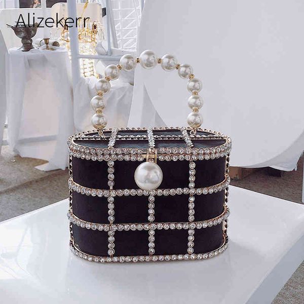

diamonds basket evening clutch bags women 2021 luxury hollow out preal beaded metallic cage handbags ladies wedding party purse