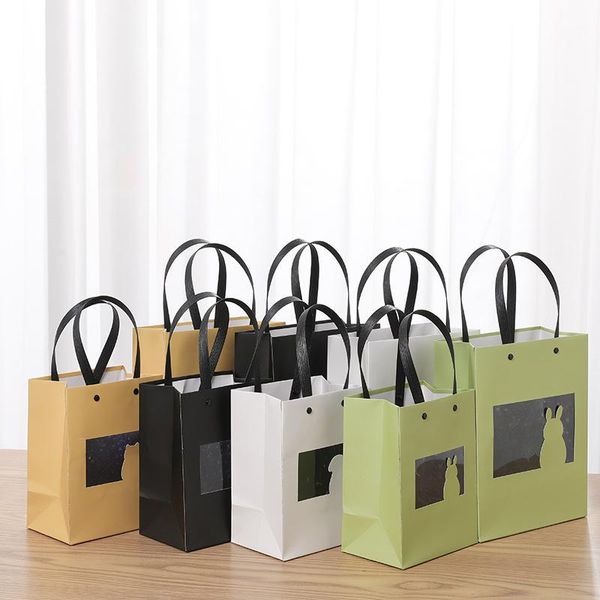 

gift wrap transparent window flower paper bag large capacity packing boxes wedding birthday party wrapping bags