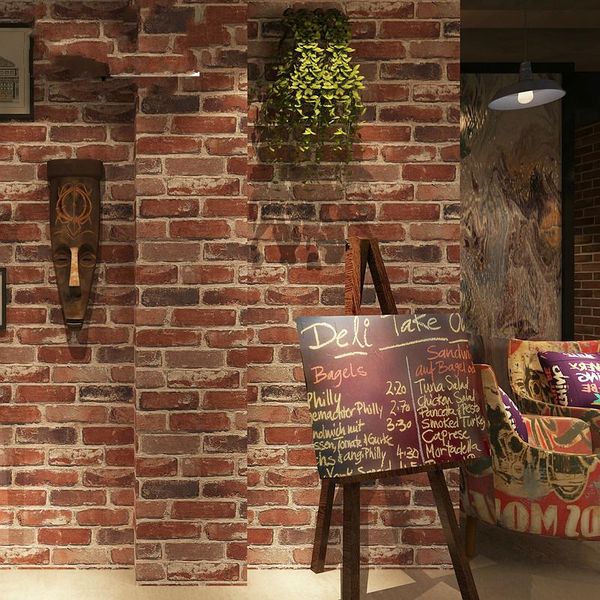 

rustic vintage 3d faux brick wallpaper roll pvc retro industrial loft wall paper red black grey yellow washable wallpapers