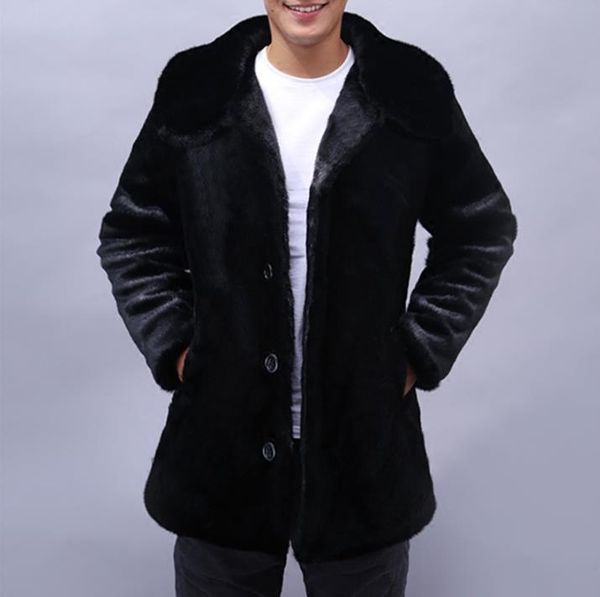 

men's fur & faux black warm casual short mink coat mens leather jacket men coats villus winter loose thermal hooded outerwear