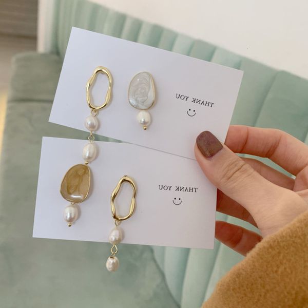 

earrings s925 silver needle sweet pearl baroque style creative small fresh asymmetric earrings girl ear clip, Golden