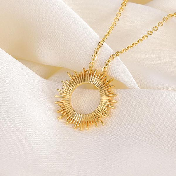 

bohemia circle irregular sun necklace for women stainless steel hollow out round sweater pendant necklaces jewelry gift bff, Silver