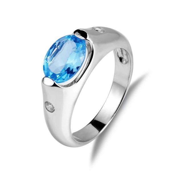 

cluster rings gem's ballet 925 sterling silver solitaire engagement ring fine jewelry 2.36ct natural swiss blue z gemstone for women, Golden;silver