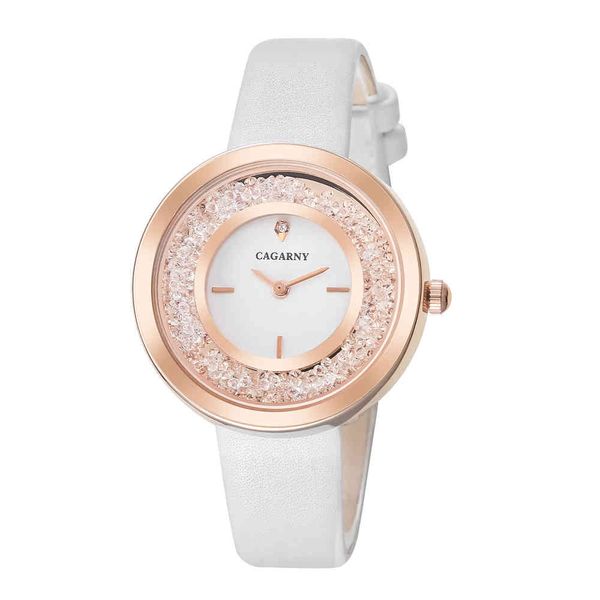 Orologio al quarzo Cagarny di marca di lusso per donna Orologi da donna di moda Cassa in oro rosa Vogue Pelle brillante cristallo Reloj Mujer