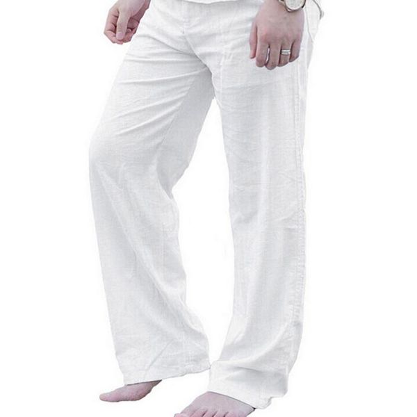 

running pants sagace men's summer casual natural cotton linen trousers elastic waist straight pant sweatpants a301114, Black;blue