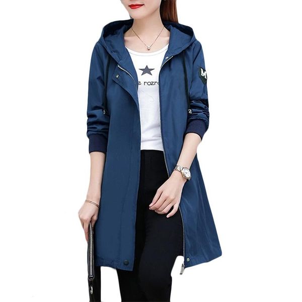 

women's trench coats 2021 spring autumn korean casual windbreaker coat women long plus size hooded overcome tide 4xl f381, Tan;black