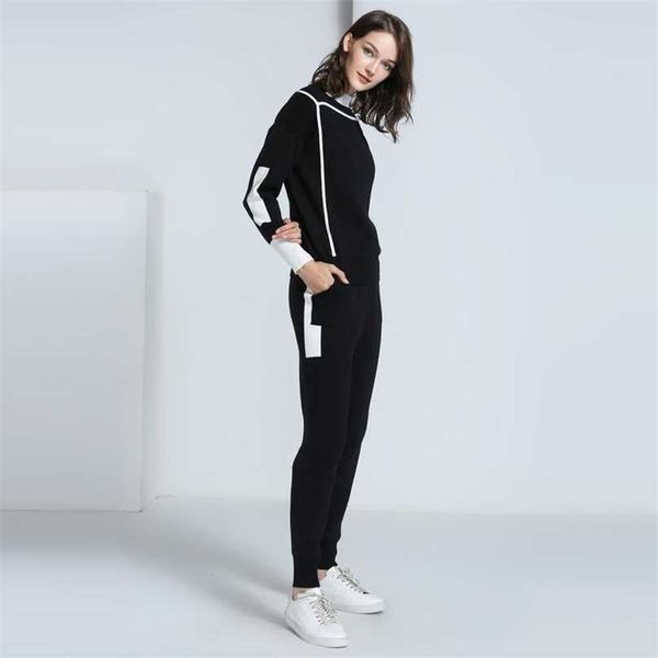 

women tracksuit clothes spring autumn pullover sweater and slim pants 2 piece sets woman sportsuits knit outfit 210525, White
