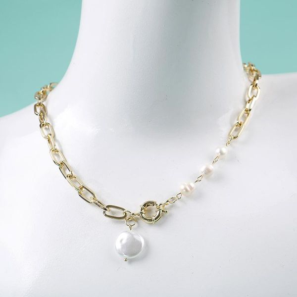 

pendant necklaces irregular natural freshwater pearl for women chunky chain circles baroque elegant, Silver