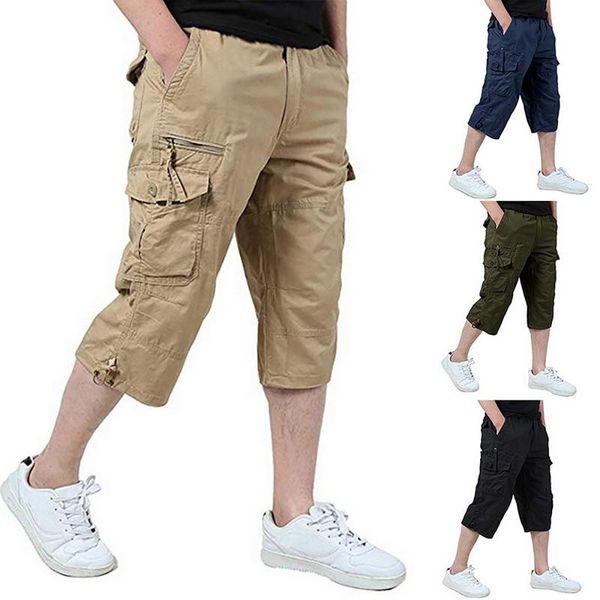 

fashion men sports calf length trousers classic cargo pants vintage pockets casual short tactical pantalone hombre running shorts, Black;blue