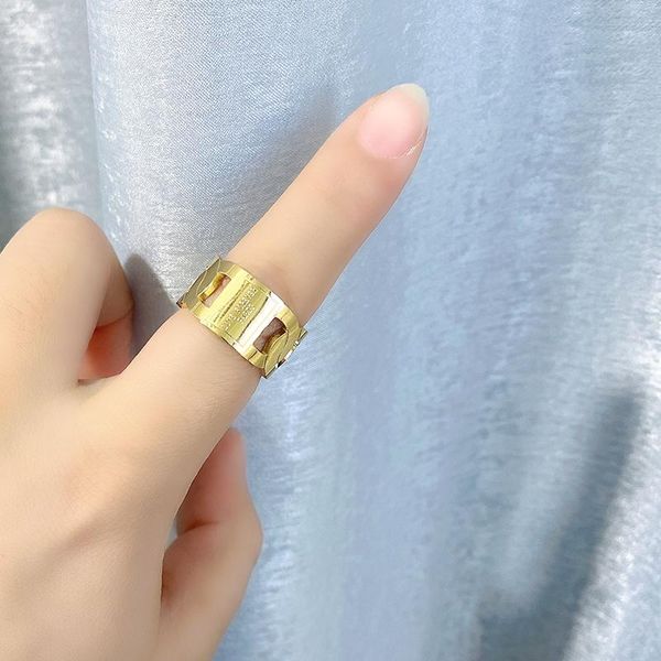 

wedding rings stainless steel open wide version hollow out ring cold wind european and american fashion exaggerated small crowd design, Slivery;golden