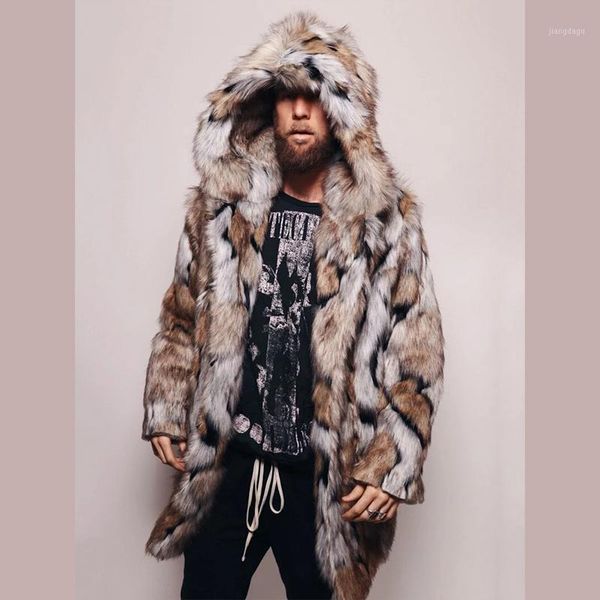 

men's jackets winter male jacket fake fur fashion high street hip hop faux leather hooded men mid-long coats tide cool quality, Black;brown