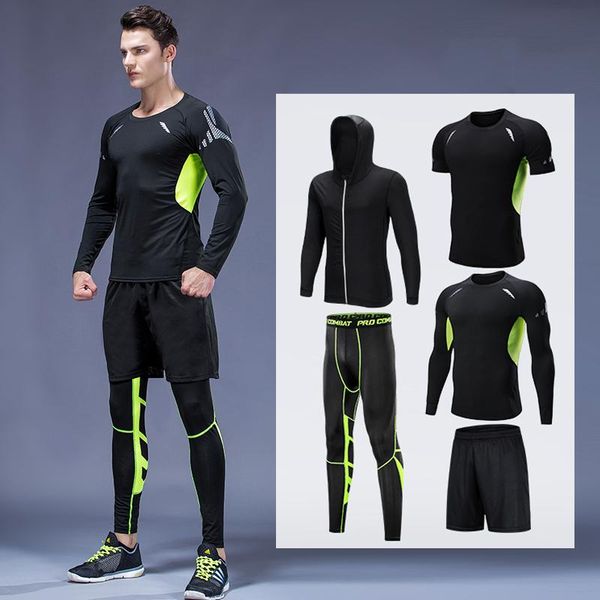 

piece men's tracksuit joggers running clothes gym fitness sport suits t-shirt tights jacket set outdoor compression suit sets, Black;blue