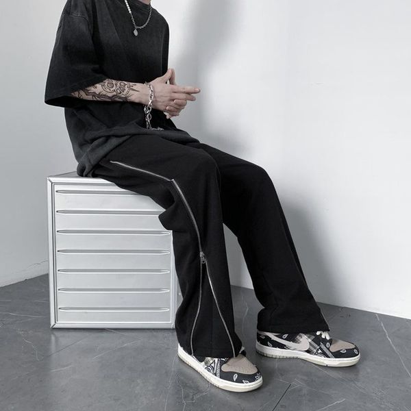 

men's pants high street ins fashion brand summer thin hip hop casual zipper ice silk floor dragging men streetwear, Black