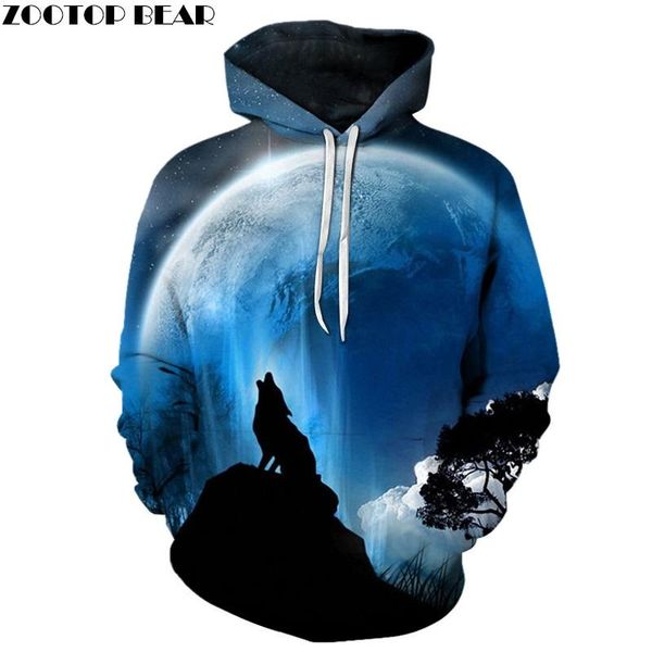 

women's hoodies & sweatshirts moon wolf 3d brand men fashion pullover casual tracksuit 6xl quality cool jacket male printed coats, Black