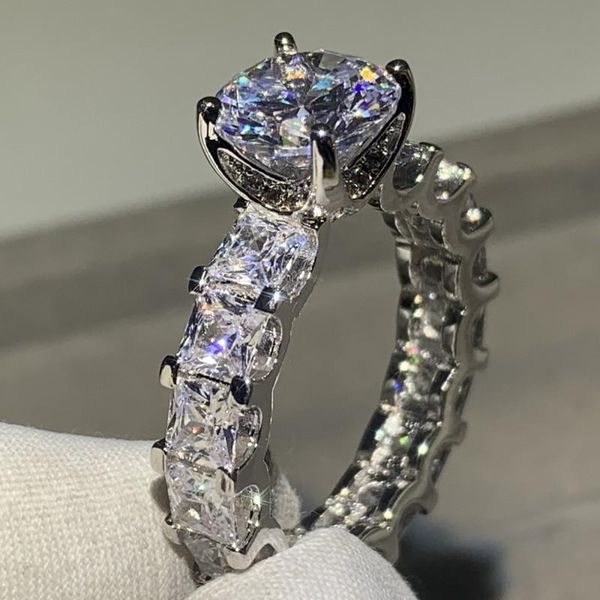

size 5-10 luxury jewelry real 925 sterling silver round cut white z cz diamond gemstones promise women wedding engagement band ring gift, Slivery;golden