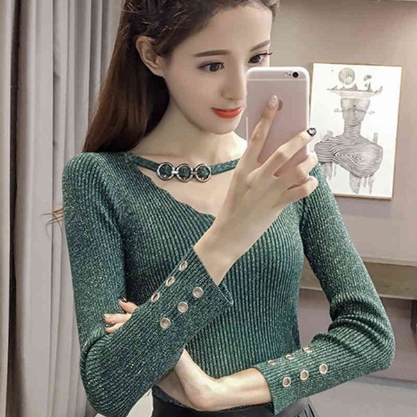 

long sleeve women sweater winter clothing s for 1 v-neck knitted pullovers e524 210426, White;black