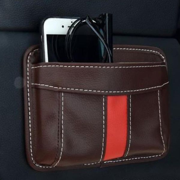 

car organizer pu leather seat side storage bag organiser phone pen key cigarette auto center console door stick paste pockets holder