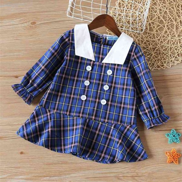 

girls dress spring autumn long sleeve button plaid printed student party princess children's clothing 210528, Red;yellow