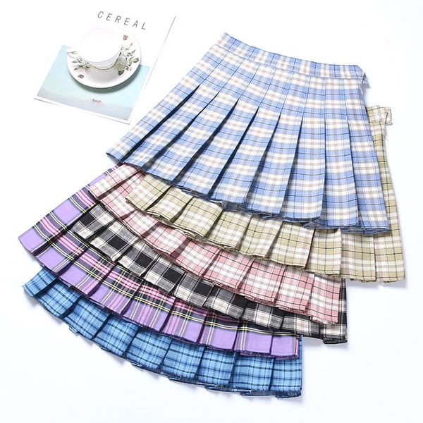 

skirts blue plaid pleated skorts women's summer high waist a- line slim girl's short autumn and winter student 9clw, Black