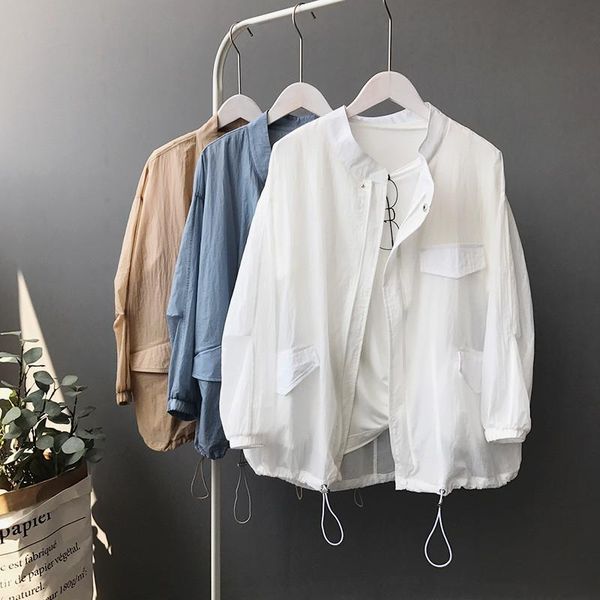 

women's jackets summer autumn 2021 fashion women jacket coat thin zipper bomber sunscreen long sleeve casual loose plus size outerwear, Black;brown