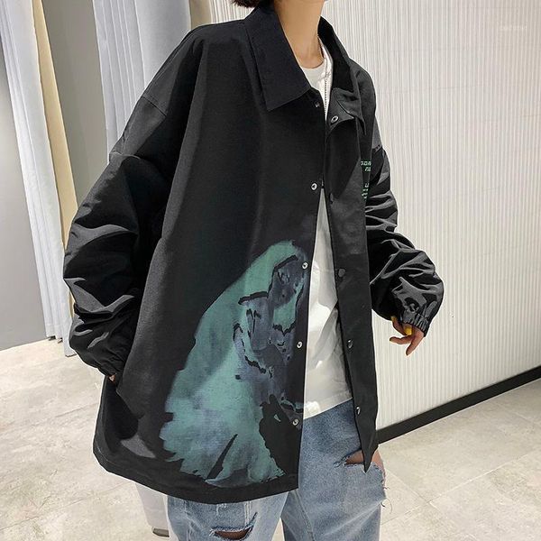 

men's jackets men's oversized streetwear men casual loose windbreaker coats 2022 autumn graphic printed, Black;brown