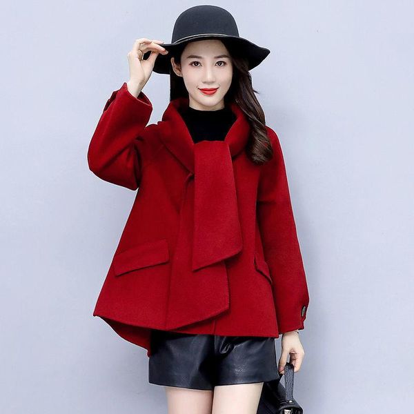

woollen shawl cape coat women's korean loose autumn and winter temperament small short scarf collar wool & blends, Black