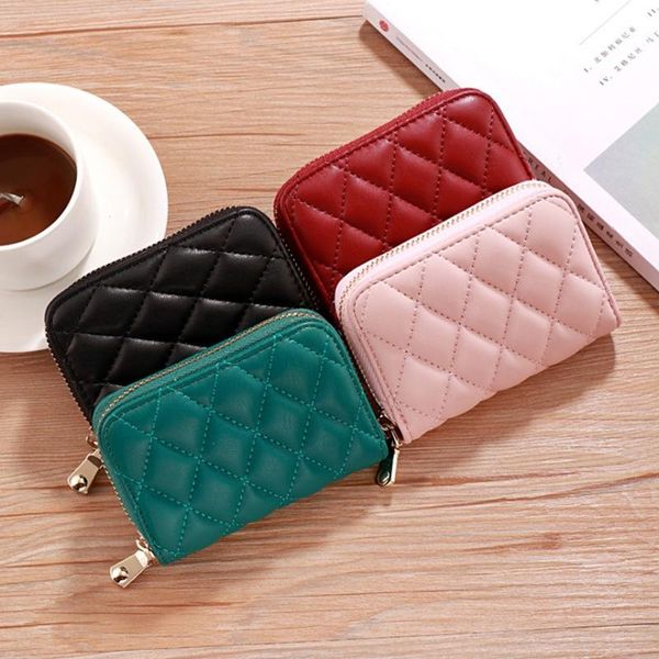 

wallets 2021 pu leather women purse pocket ladies clutch wallet short card holder plaid cartera mujer, Red;black