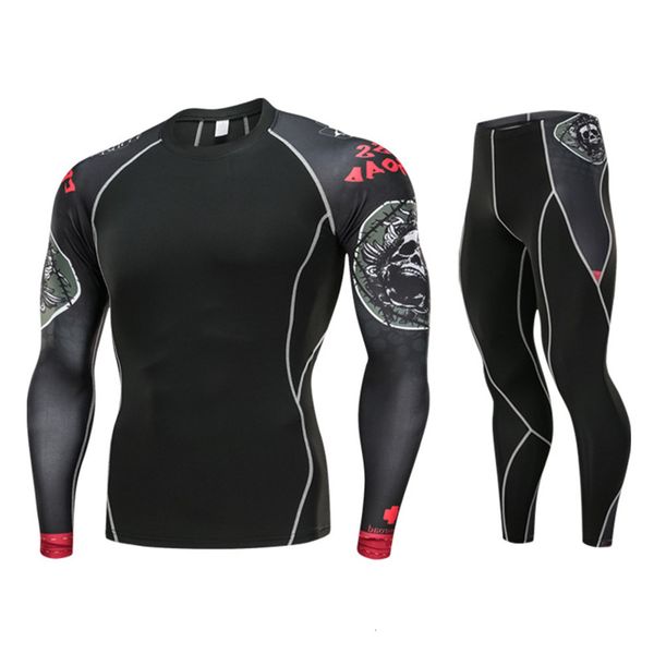

men' tank sports suits from of men compression running clothes mma fitness bodybuilding training long sleeves + pan, White;black